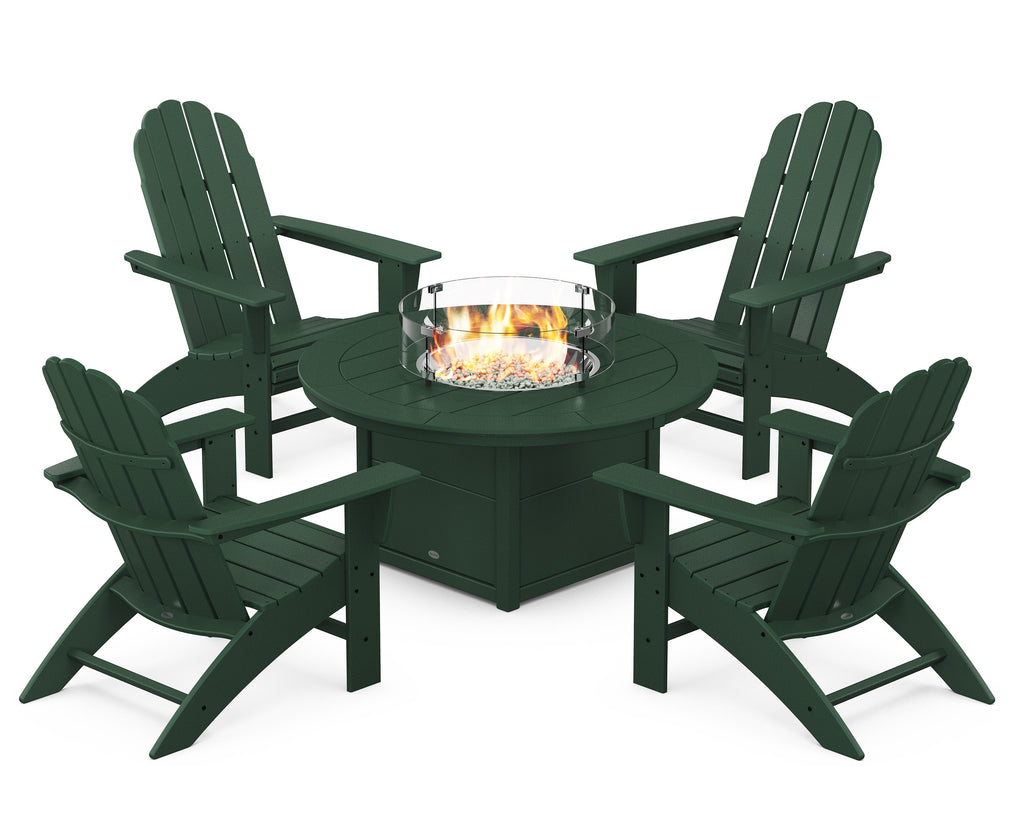 Vineyard Curveback Adirondack 5-Piece Conversation Set with Fire Pit Table