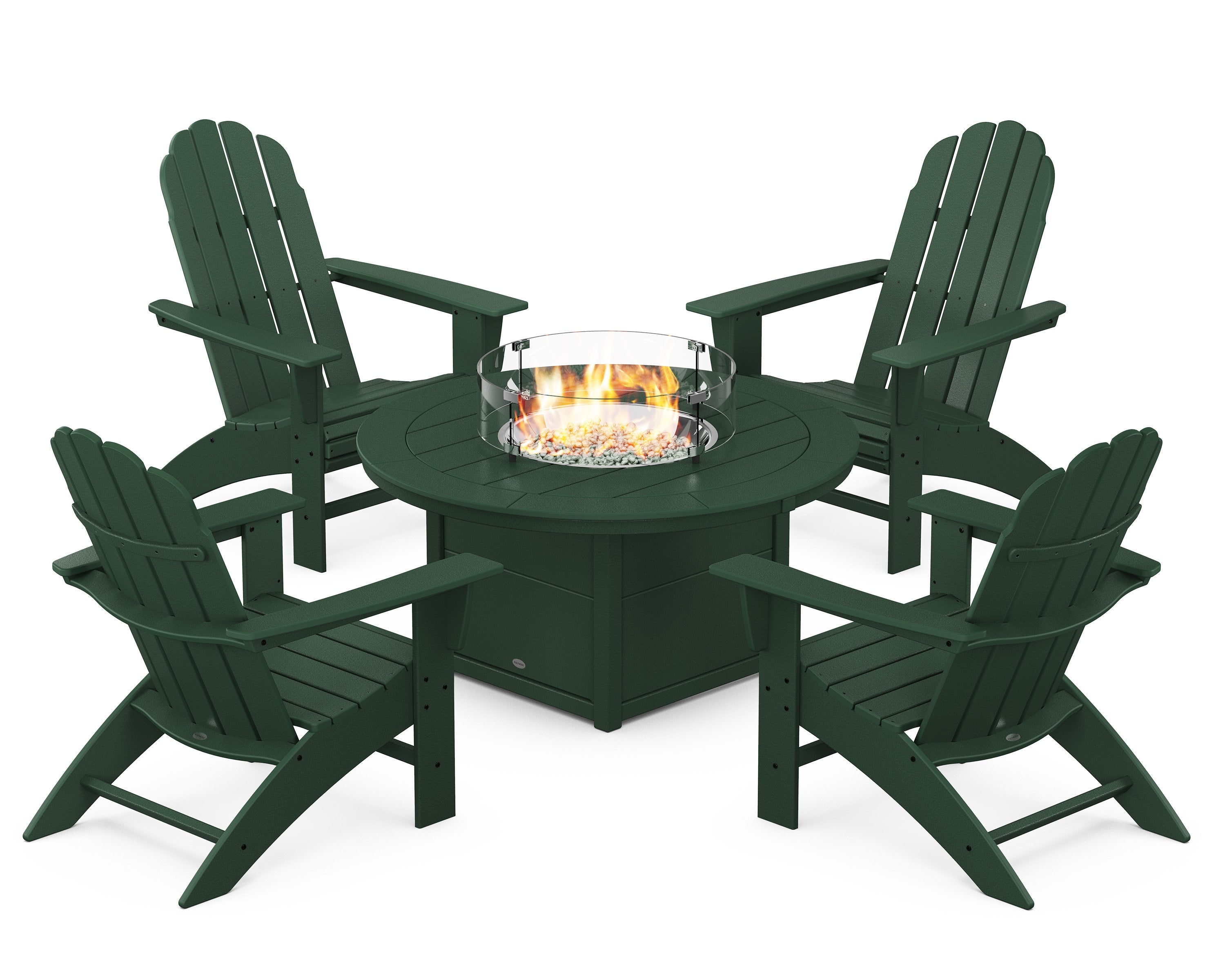 Vineyard Curveback Adirondack 5-Piece Conversation Set with Fire Pit Table