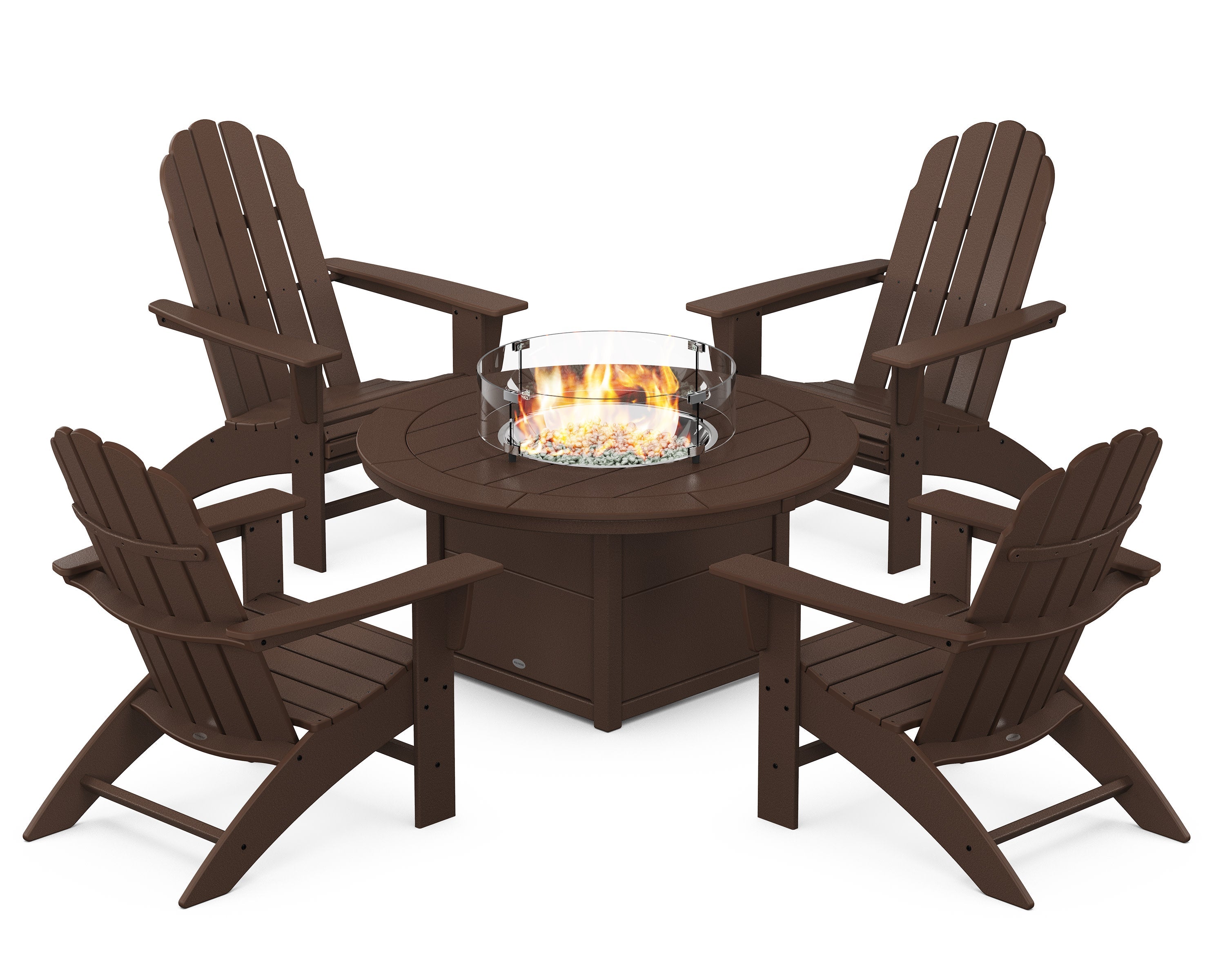Vineyard Curveback Adirondack 5-Piece Conversation Set with Fire Pit Table