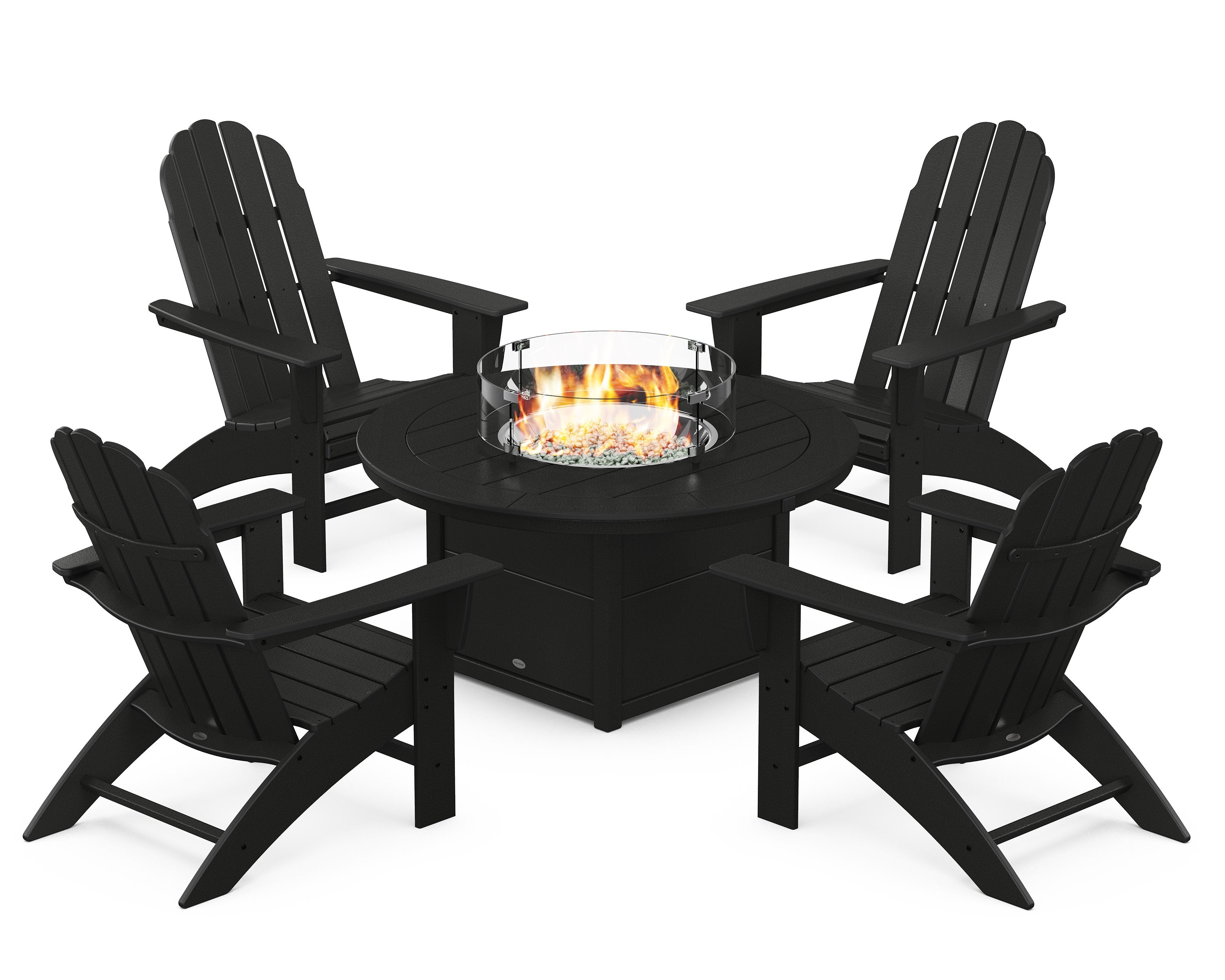 Vineyard Curveback Adirondack 5-Piece Conversation Set with Fire Pit Table