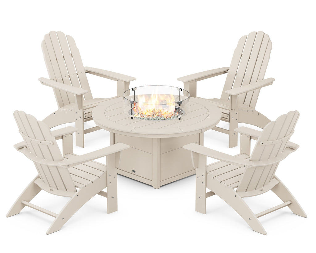 Vineyard Curveback Adirondack 5-Piece Conversation Set with Fire Pit Table